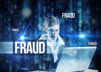 The,Word,Fraud,And,Redhead,Businesswoman,Using,Her,Laptop,Against