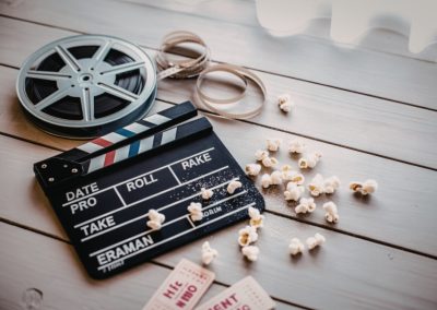 A,Classic,Movie,Set,Arrangement,Featuring,A,Film,Reel,,Clapperboard,