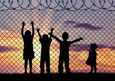 Concept,Of,Refugee.,Silhouette,Of,The,Hungry,Children,Of,Refugees