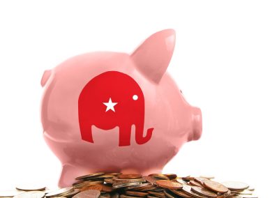 Piggy,Bank,And,Pile,Of,Coins,With,Republican,Party,Elephant